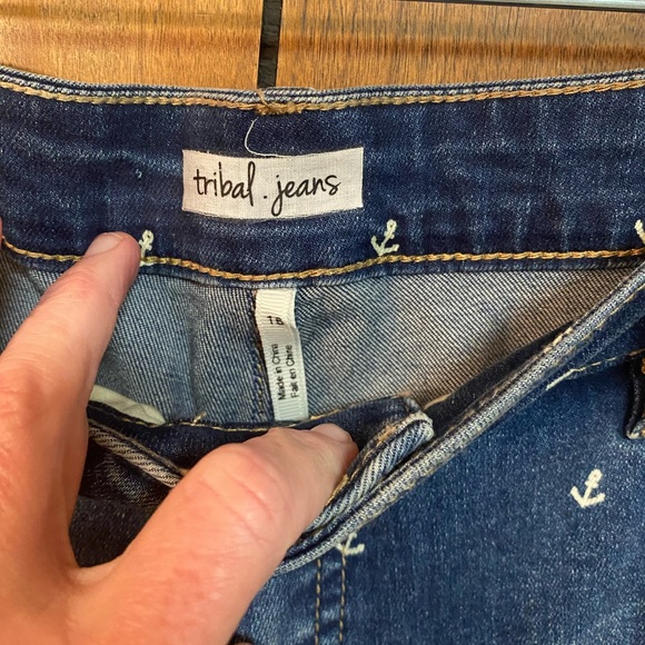 Tribal Women's Anchor Print Blue Skinny Jeans - Picture 2 of 6